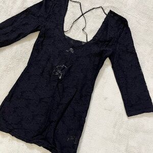 Free People Intimately Sheer Lace 3/4 Sleeve Top